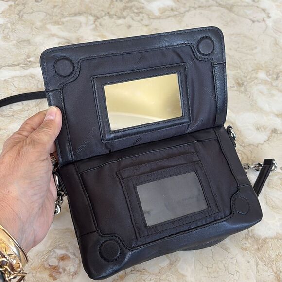 Calvin Klein Quilted Lambskin Leather Padlock & Chain Strap Mini Crossbody Bag - Picture 12 of 15